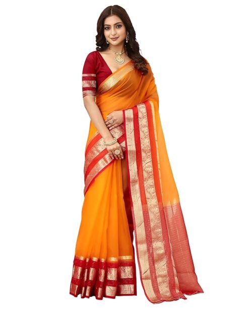 SUKETA Woven Banarasi Floral Design Soft Khadi Organza Silk Saree With Organza Blouse