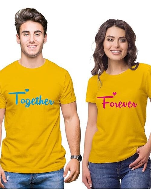 Hangout Hub Hangout-Hub-NP18 Men's & Women's Round Neck T-Shirt-Together Forever | Always Protec Trust King Queen-Pack of 2-Couple T-Shirts