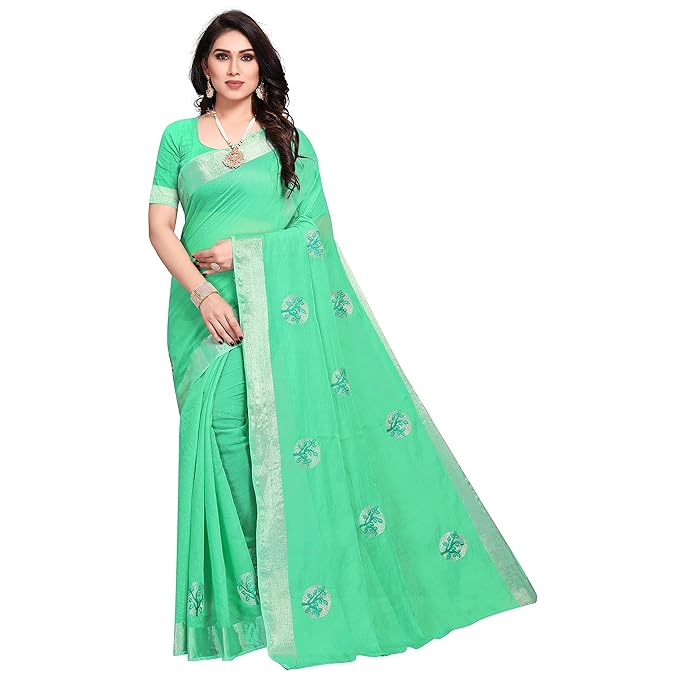 Sidhidata Women's Embroidered Cotton Linen Silver Zari Patta Saree With Unstitched Blouse Piece