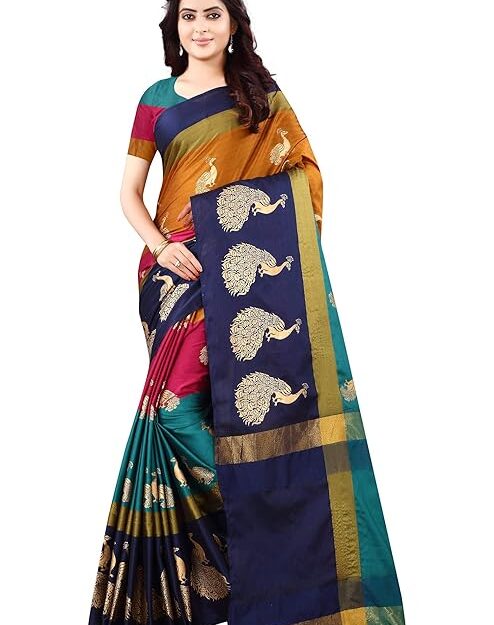 DHRUVI TRENDZ Women Regular Fit Cotton Blend Saree