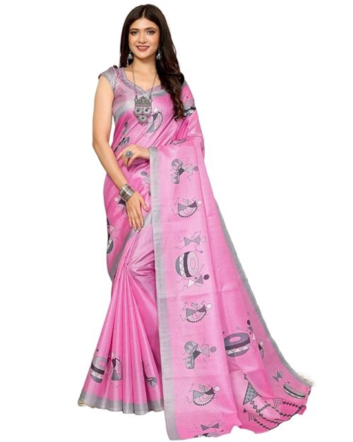 Yashika Women's Woven Elegant Printed Art Silk Saree with Matching Blouse Material-Perfect for Festive Special Occasions, Exquisite Design and Vibrant Colors