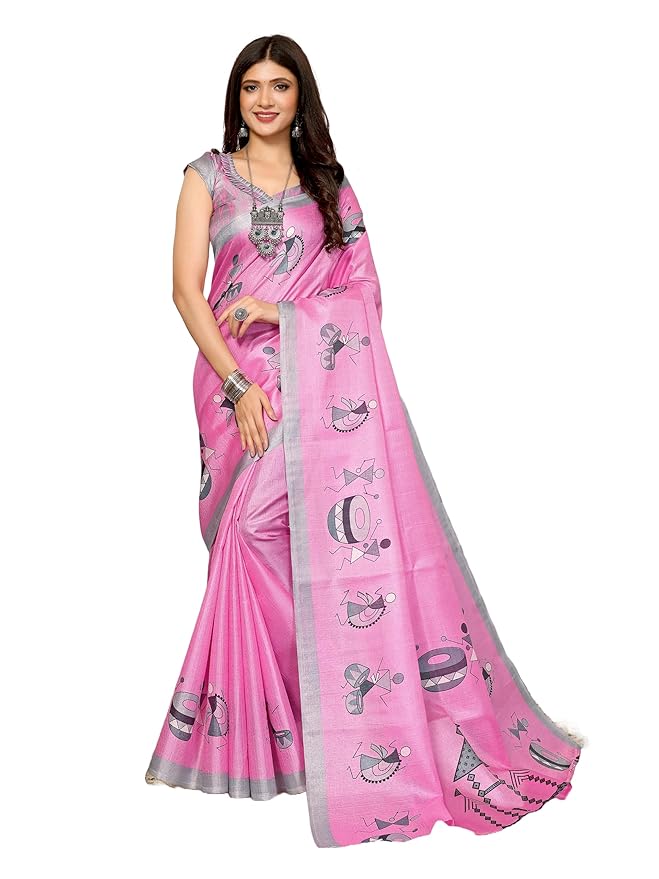 Yashika Women's Woven Elegant Printed Art Silk Saree with Matching Blouse Material-Perfect for Festive Special Occasions, Exquisite Design and Vibrant Colors
