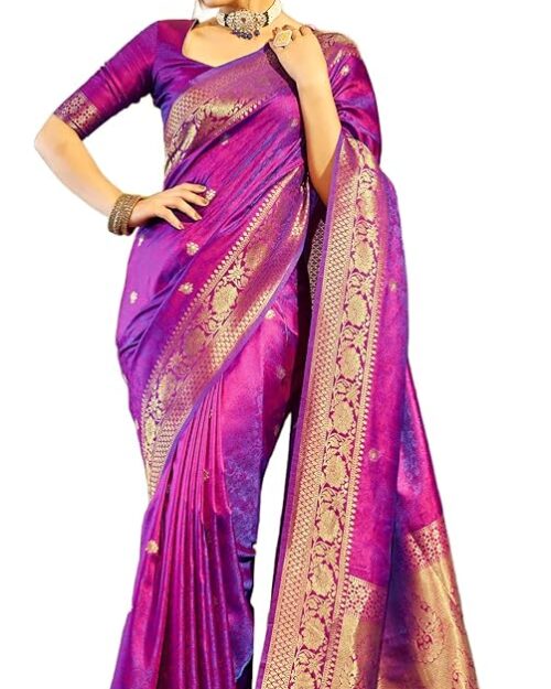 SWORNOF Womens Kanjivaram Banarasi Silk Saree Patola saree with Unstitched blouse piece