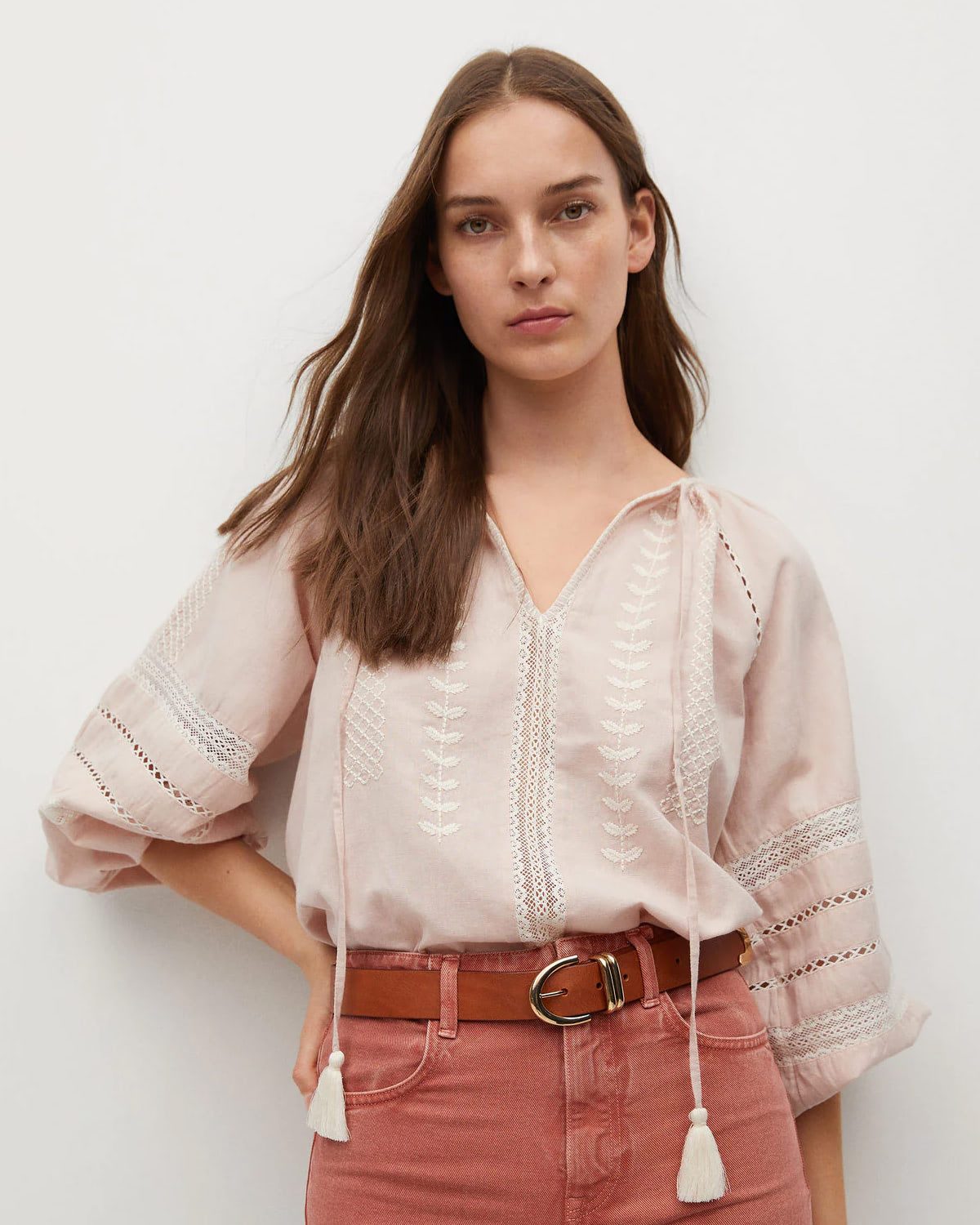 Cotton linen embroidered blouse